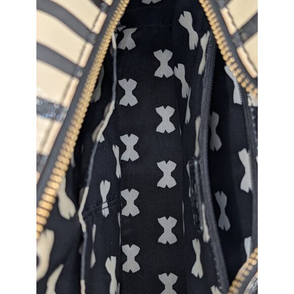 Kate Spade New York Black & Cream Striped Patent Dome Satchel Bag (Bow Accent) - Picture 6 of 7